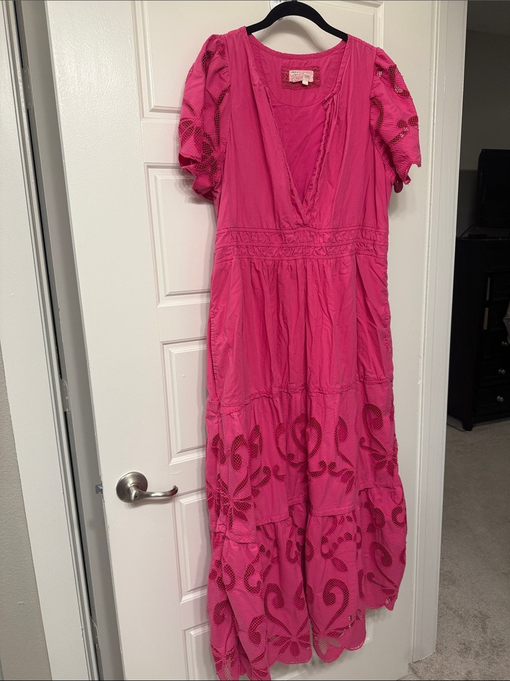 Anthropologie Hot Pink V-Neck Maxi Dress